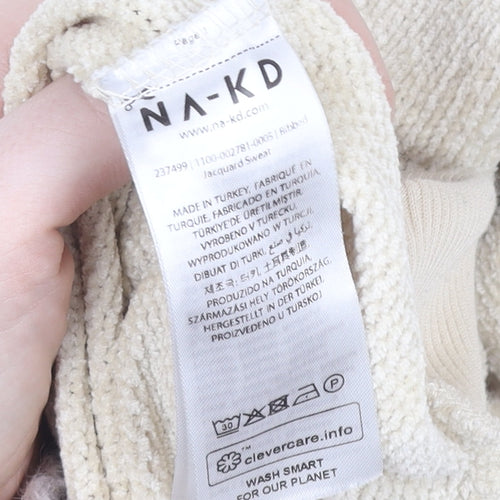 NA-KD Women Beige Half Zip Ribbed Sweatshirt Size S