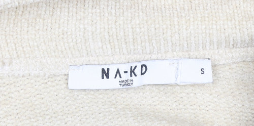 NA-KD Women Beige Half Zip Ribbed Sweatshirt Size S