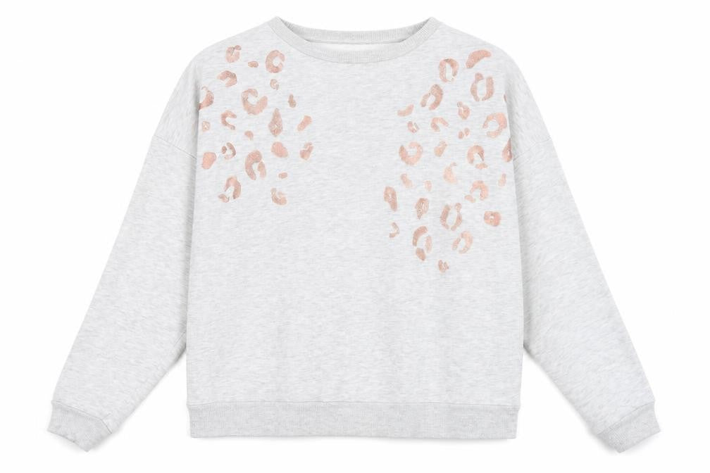 Front view of Tu Women Grey Animal Print Crew Neck Sweatshirt, size 16