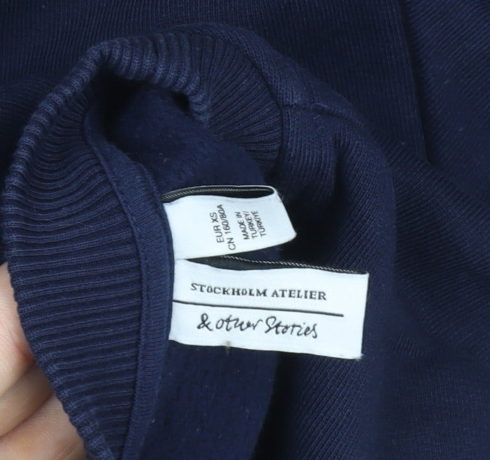 & Other Stories Women Navy Blue XS Crew Neck Pullover Sweatshirt