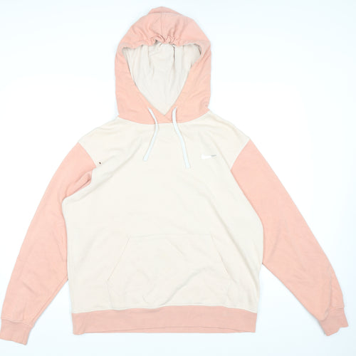 Nike Women Beige & Pink Colourblock Pullover Hoodie Size M Cotton