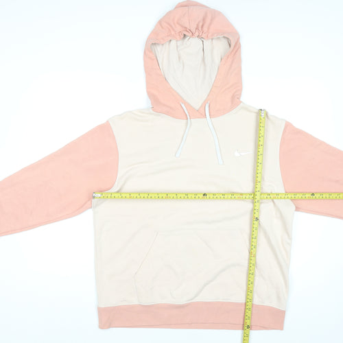 Nike Women Beige & Pink Colourblock Pullover Hoodie Size M Cotton