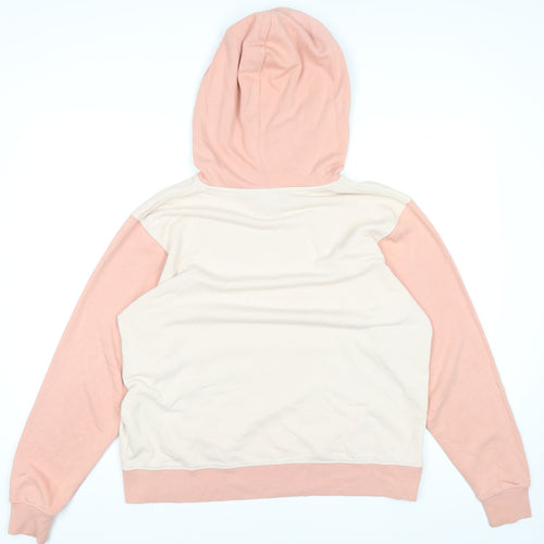 Nike Women Beige & Pink Colourblock Pullover Hoodie Size M Cotton