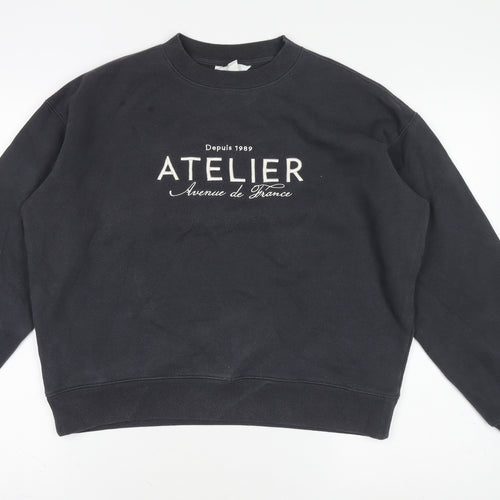 H&M Women's Black Cotton Blend Pullover Sweatshirt XS
