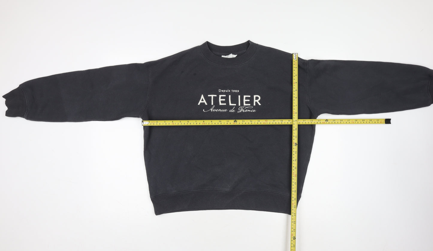 H&M Women's Black Cotton Blend Pullover Sweatshirt XS