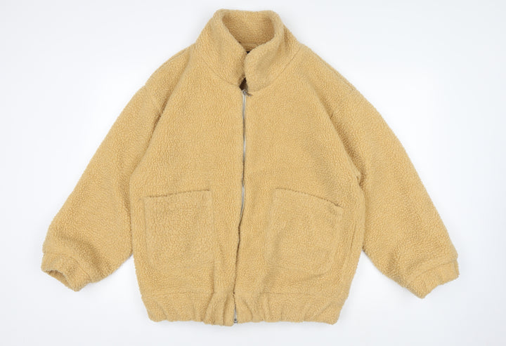 Zaful Womens Beige Full Zip Fleece Sweatshirt UK 8 S Cozy Warm Jacket