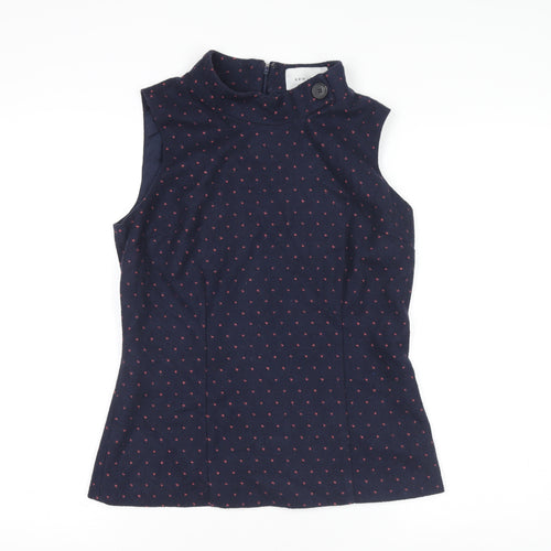 Kew 159 Women's Blue Polka Dot Wool Sleeveless Mock Neck Blouse Size 12