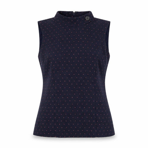 Kew 159 Women's Blue Polka Dot Wool Sleeveless Mock Neck Blouse Size 12