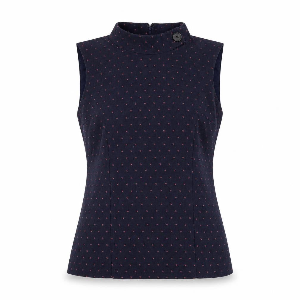 Kew 159 Women's Blue Polka Dot Wool Sleeveless Mock Neck Blouse Size 12