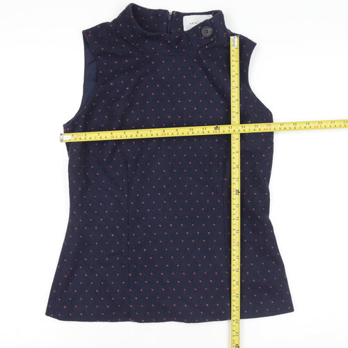 Kew 159 Women's Blue Polka Dot Wool Sleeveless Mock Neck Blouse Size 12