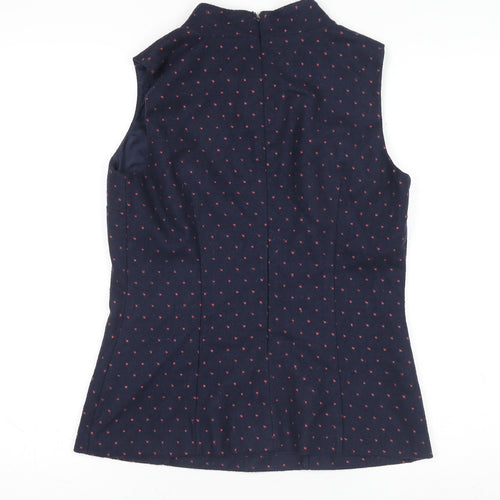 Kew 159 Women's Blue Polka Dot Wool Sleeveless Mock Neck Blouse Size 12