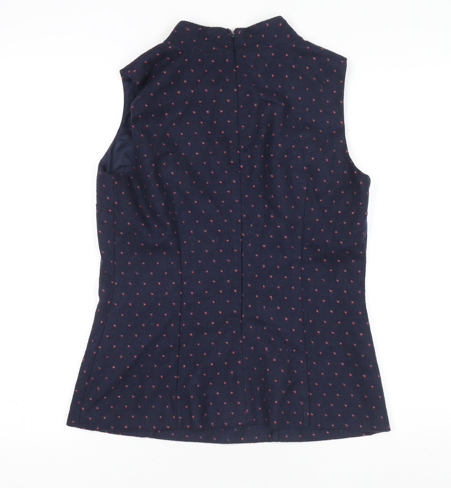 Kew 159 Women's Blue Polka Dot Wool Sleeveless Mock Neck Blouse Size 12