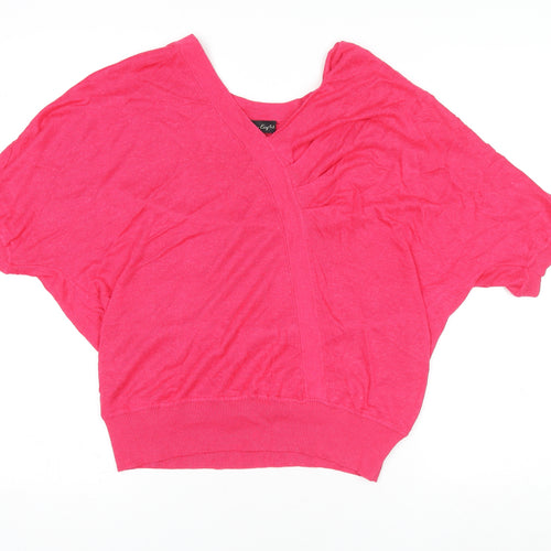 Phase Eight Women's Pink Linen Blend V-Neck Short Sleeve Wrap Blouse Size L