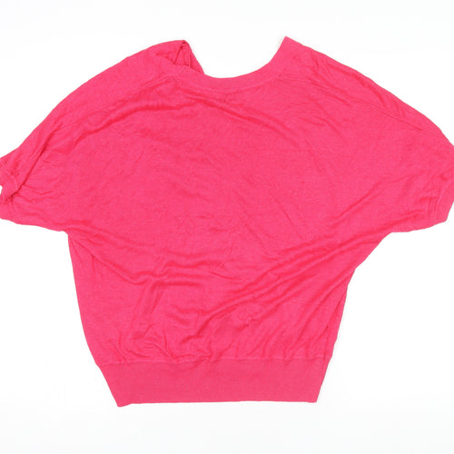 Phase Eight Women's Pink Linen Blend V-Neck Short Sleeve Wrap Blouse Size L