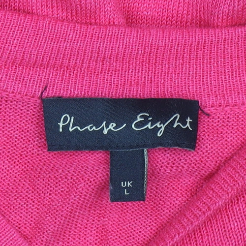Phase Eight Women's Pink Linen Blend V-Neck Short Sleeve Wrap Blouse Size L
