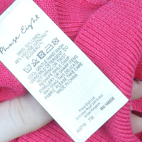 Phase Eight Women's Pink Linen Blend V-Neck Short Sleeve Wrap Blouse Size L