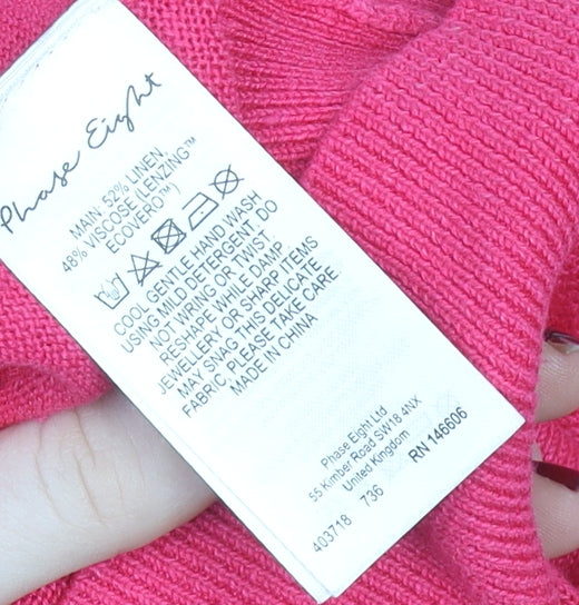 Phase Eight Women's Pink Linen Blend V-Neck Short Sleeve Wrap Blouse Size L