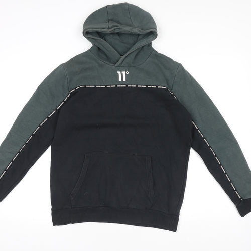 Eleven Degrees Boys Black Green Pullover Hoodie 13-15 Years Cotton Blend