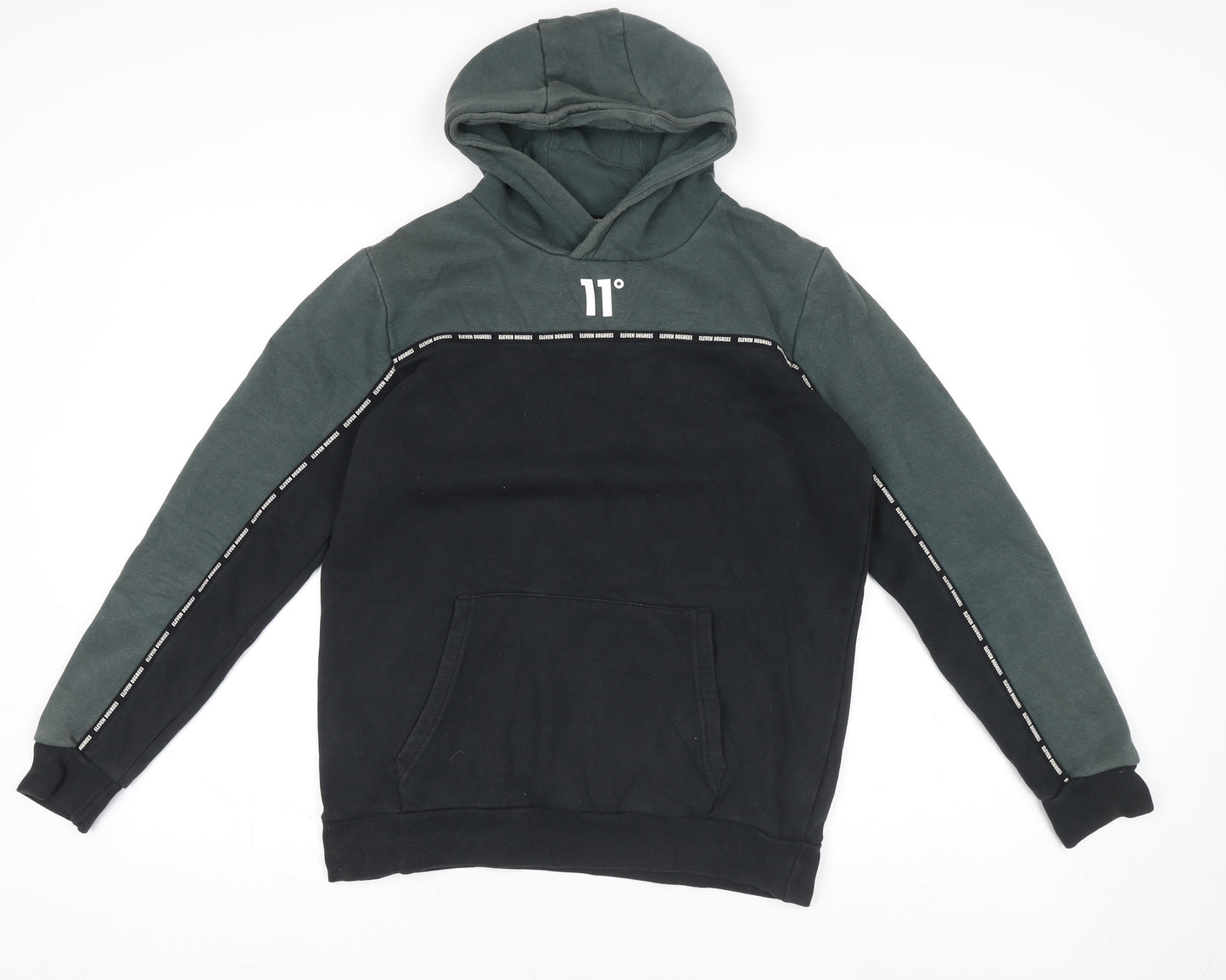 Eleven Degrees Boys Black Green Pullover Hoodie 13-15 Years Cotton Blend