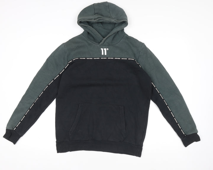 Eleven Degrees Boys Black Green Pullover Hoodie 13-15 Years Cotton Blend