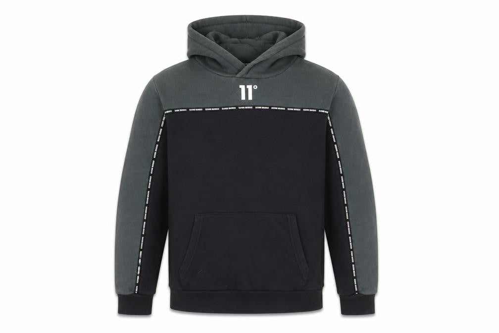 Front view of 11 Degrees boys’ black green pullover hoodie 13-15 years cotton blend