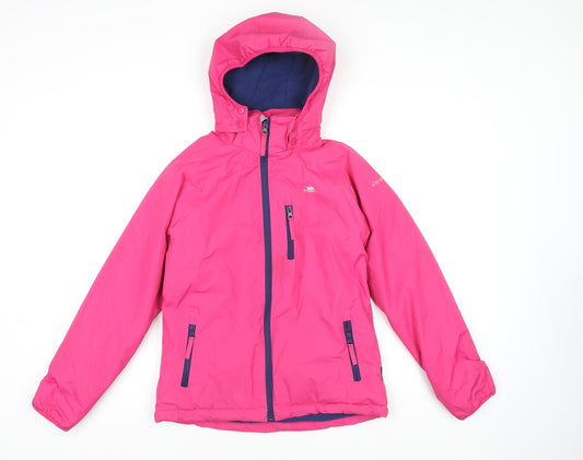 Trespass Girls Pink Waterproof Hooded Rain Coat Jacket 11-12 Years
