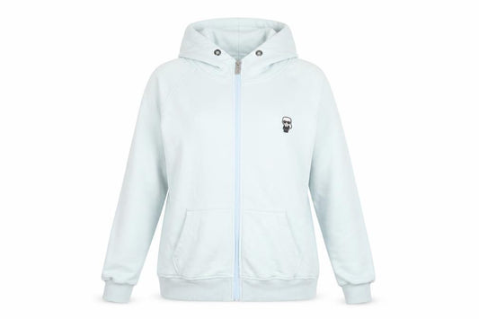 Front view of Karl Lagerfeld Women’s Blue Cotton Hooded Full Zip Track Jacket 2XL