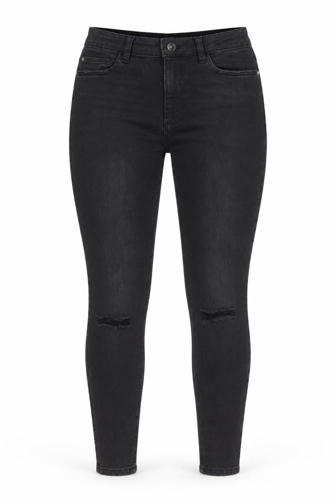 Front view of Denim Co. women’s black skinny jeans, size UK 10, distressed stretch