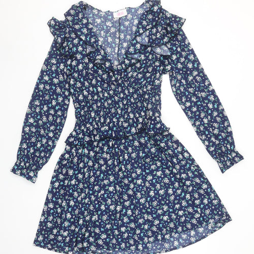 Savida Women's Blue Floral Ruffle Fit & Flare Dress Size 12