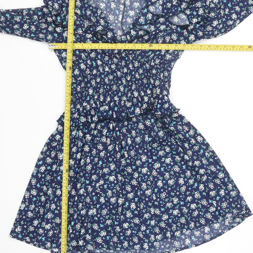 Savida Women's Blue Floral Ruffle Fit & Flare Dress Size 12