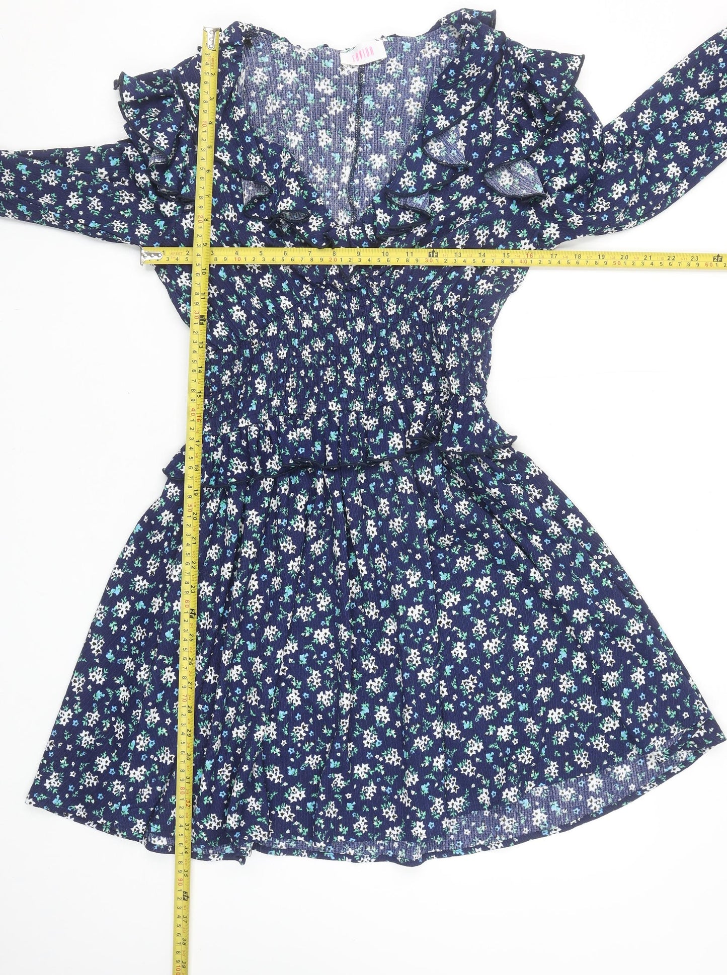 Savida Women's Blue Floral Ruffle Fit & Flare Dress Size 12