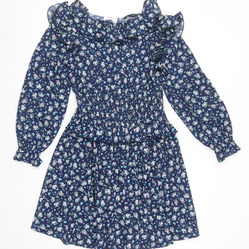 Savida Women's Blue Floral Ruffle Fit & Flare Dress Size 12