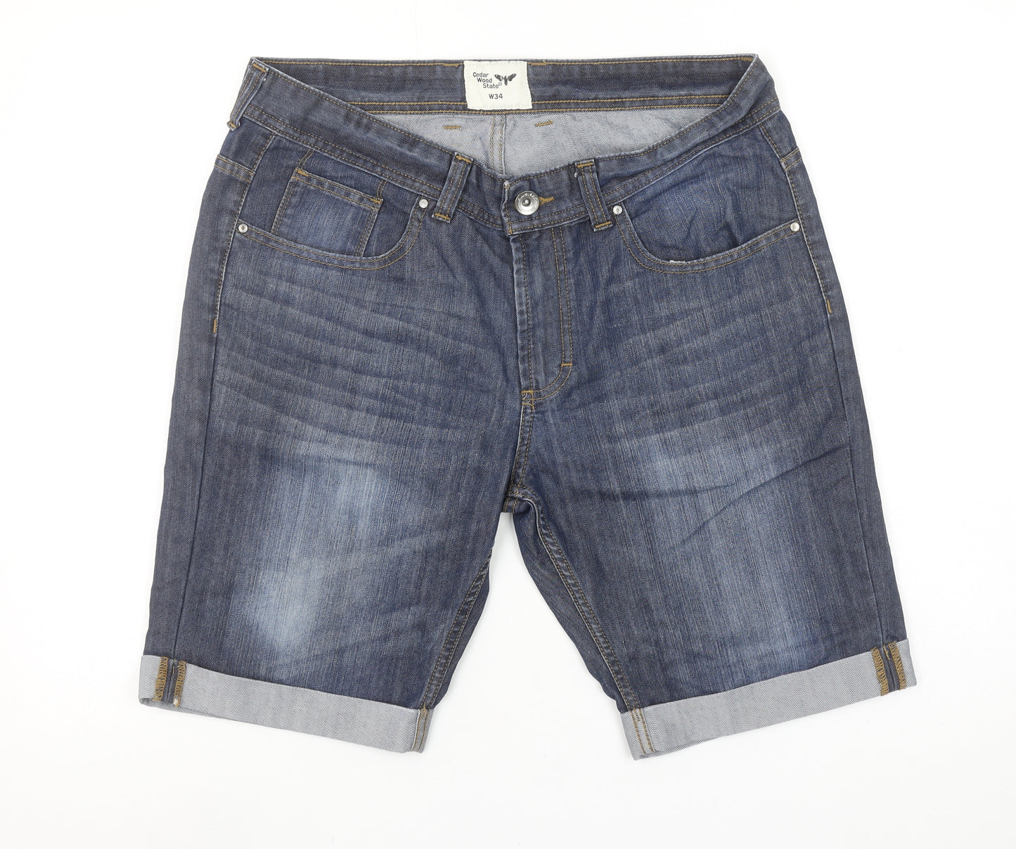 Cedar Wood State Men's Blue Denim Chino Shorts W34 Regular Fit