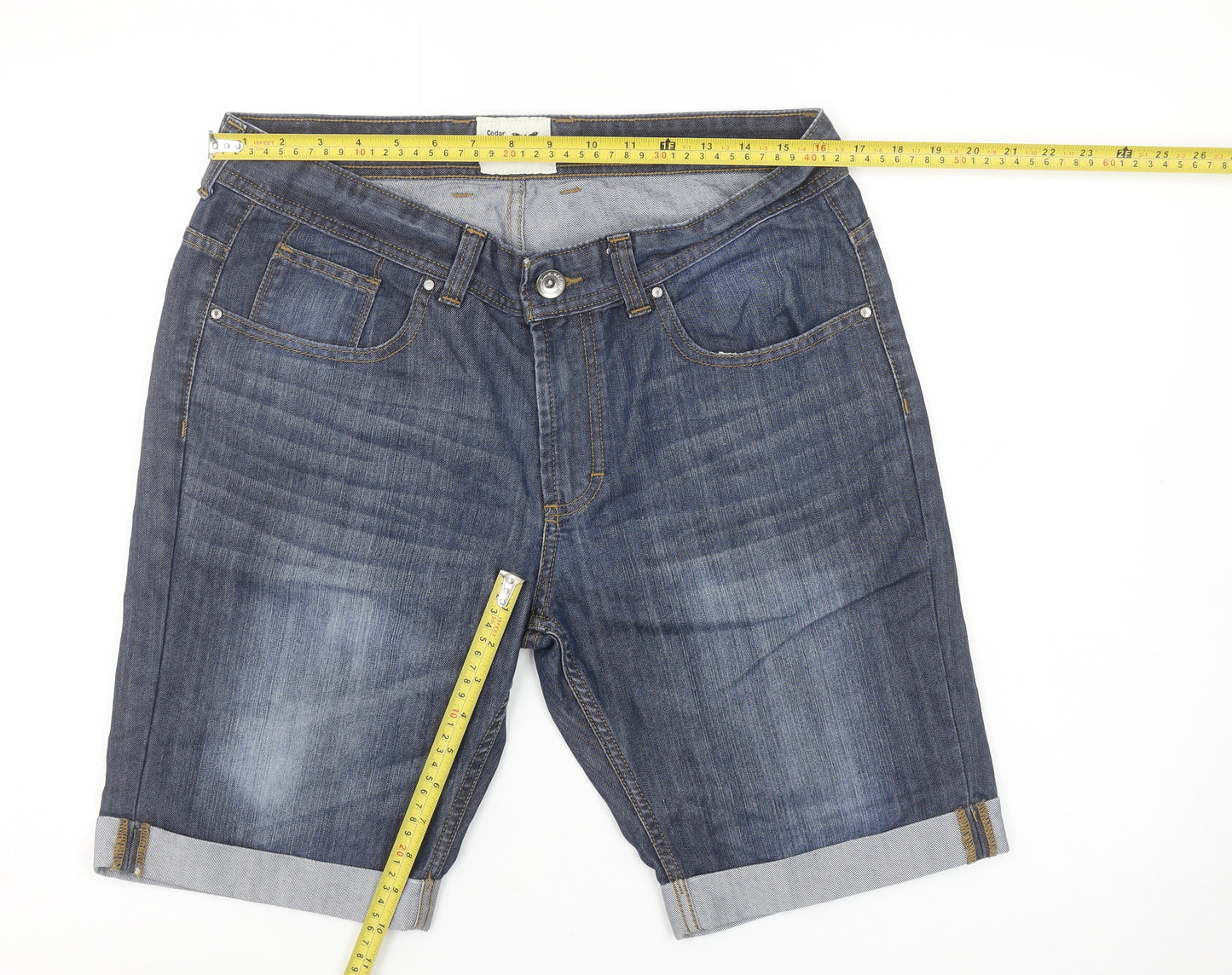 Cedar Wood State Men's Blue Denim Chino Shorts W34 Regular Fit