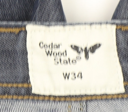 Cedar Wood State Men's Blue Denim Chino Shorts W34 Regular Fit