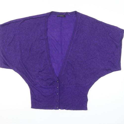 Dunnes Women Purple Metallic V-Neck Short Sleeve Cardigan Size 10-12