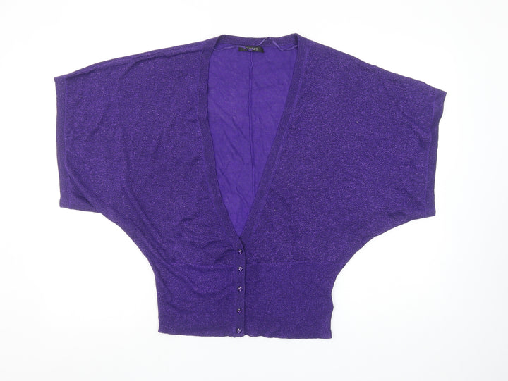 Dunnes Women Purple Metallic V-Neck Short Sleeve Cardigan Size 10-12