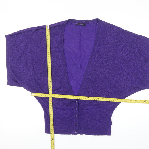 Dunnes Women Purple Metallic V-Neck Short Sleeve Cardigan Size 10-12