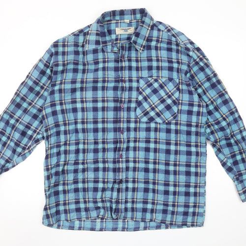 Pierre Leon Men's Blue Checked Flannel Long Sleeve Casual Shirt L