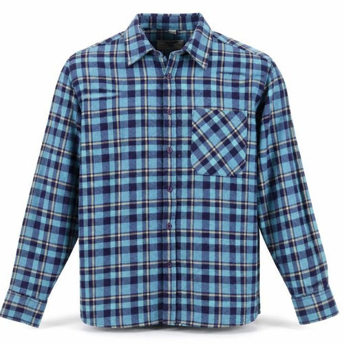 Pierre Leon Men's Blue Checked Flannel Long Sleeve Casual Shirt L