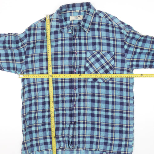 Pierre Leon Men's Blue Checked Flannel Long Sleeve Casual Shirt L