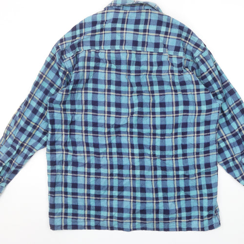 Pierre Leon Men's Blue Checked Flannel Long Sleeve Casual Shirt L