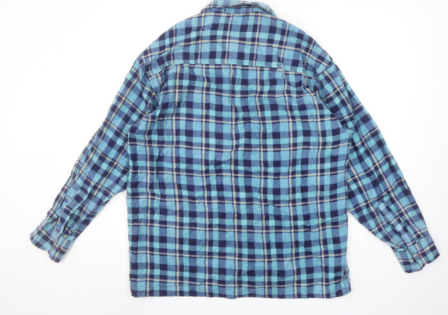 Pierre Leon Men's Blue Checked Flannel Long Sleeve Casual Shirt L
