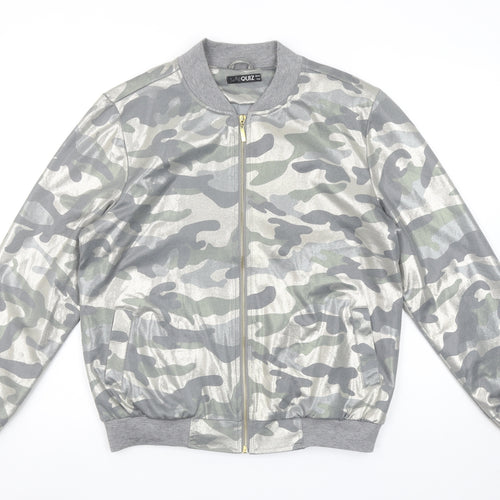 Quiz Womens Grey Camouflage Full Zip Hoodie Size 10 Polyester