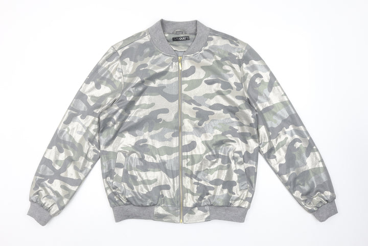 Quiz Womens Grey Camouflage Full Zip Hoodie Size 10 Polyester