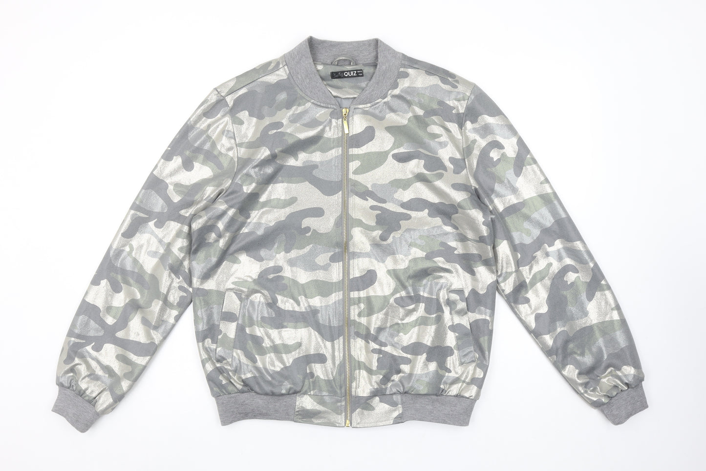 Quiz Womens Grey Camouflage Full Zip Hoodie Size 10 Polyester