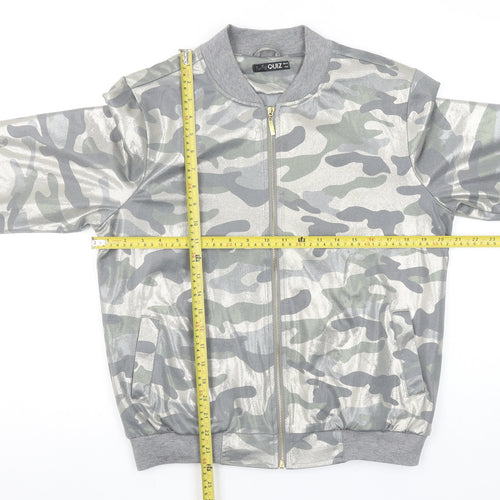 Quiz Womens Grey Camouflage Full Zip Hoodie Size 10 Polyester