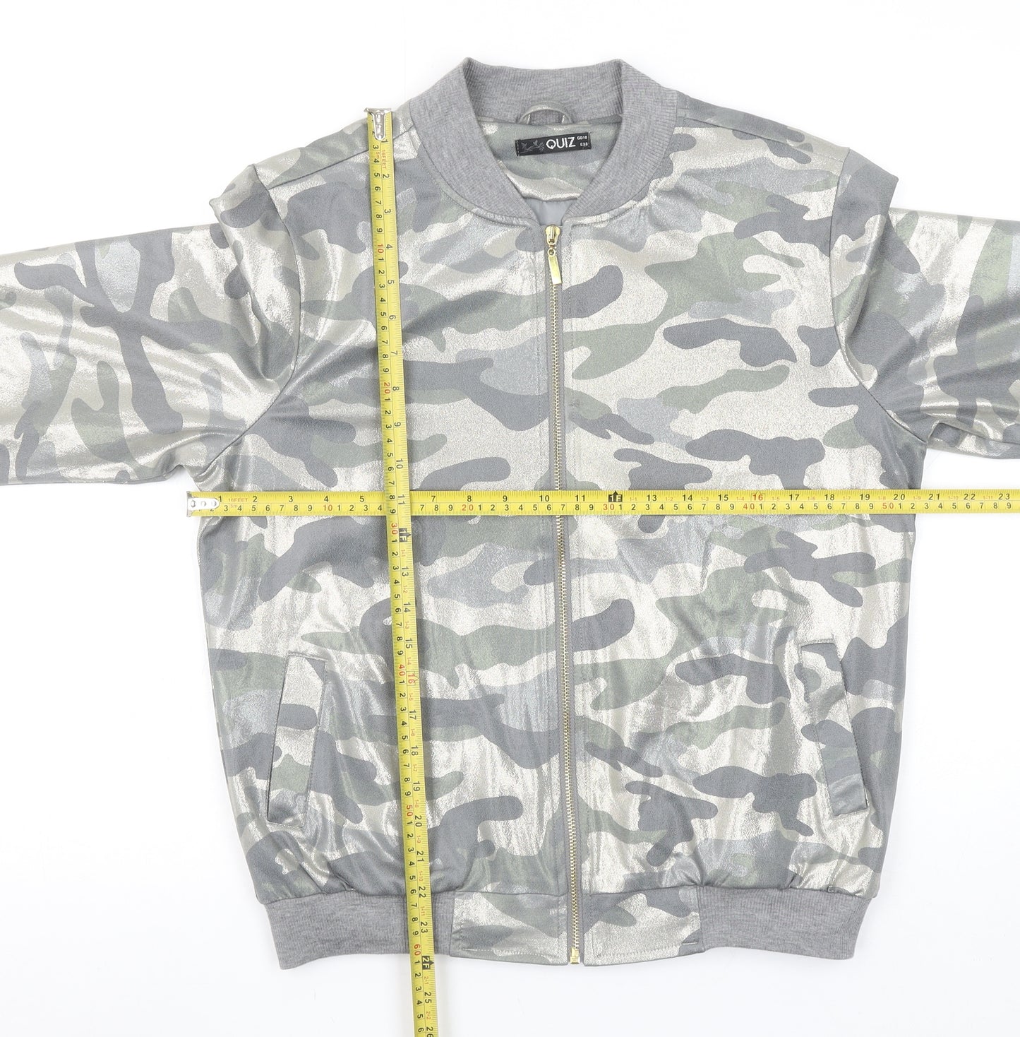 Quiz Womens Grey Camouflage Full Zip Hoodie Size 10 Polyester