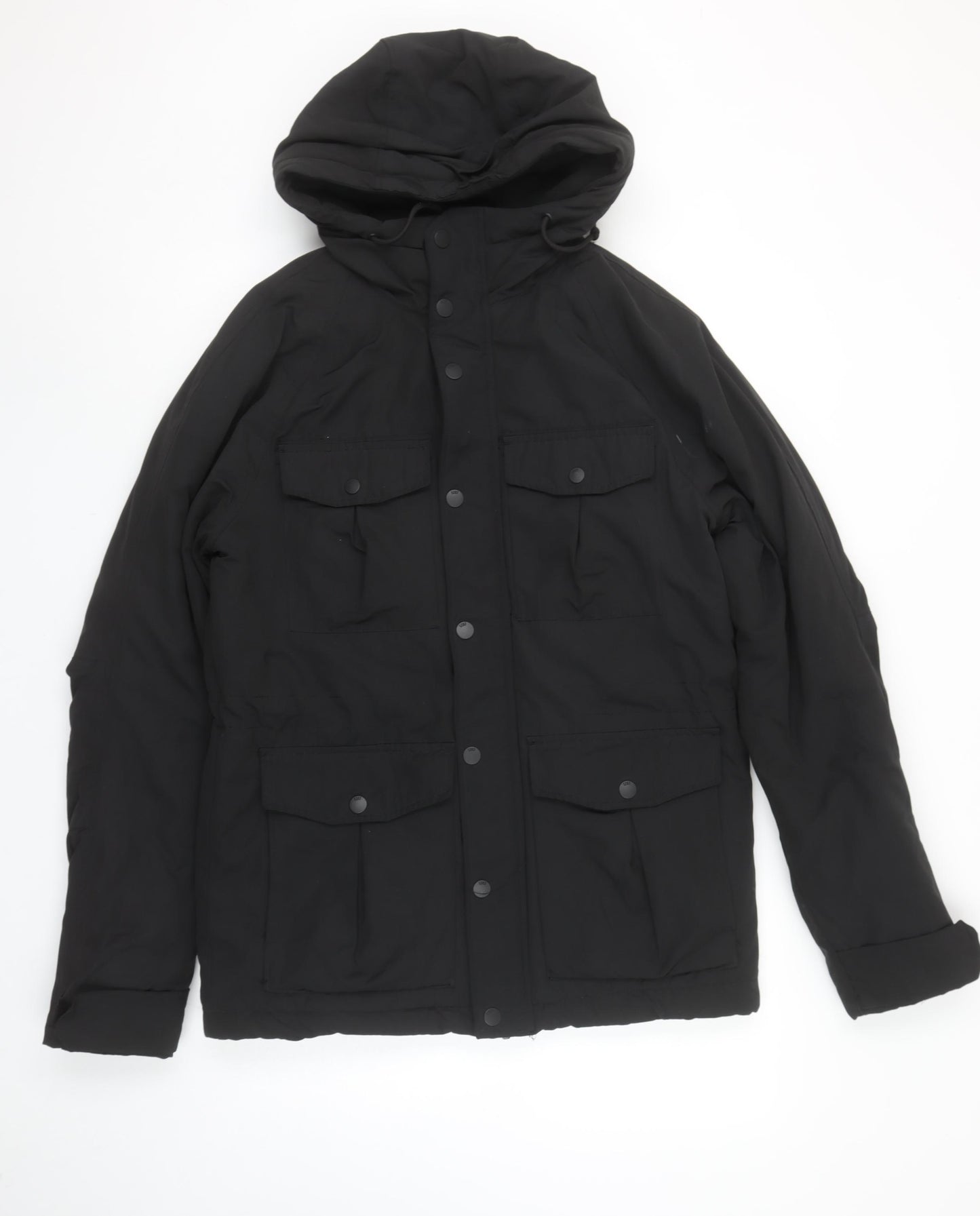 H&M Divided Men's Black XS Parka Jacket Hooded Water Resistant