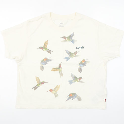 Levi’s Women’s Ivory Short Sleeve Crew Neck T-Shirt XS Hummingbird Print Cotton